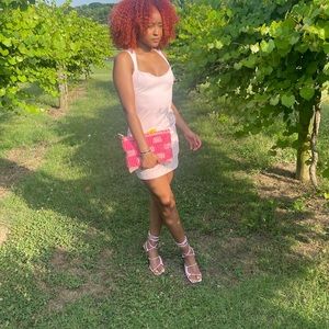 ASOS design sleeveless wide neck textured mini dress in baby pink